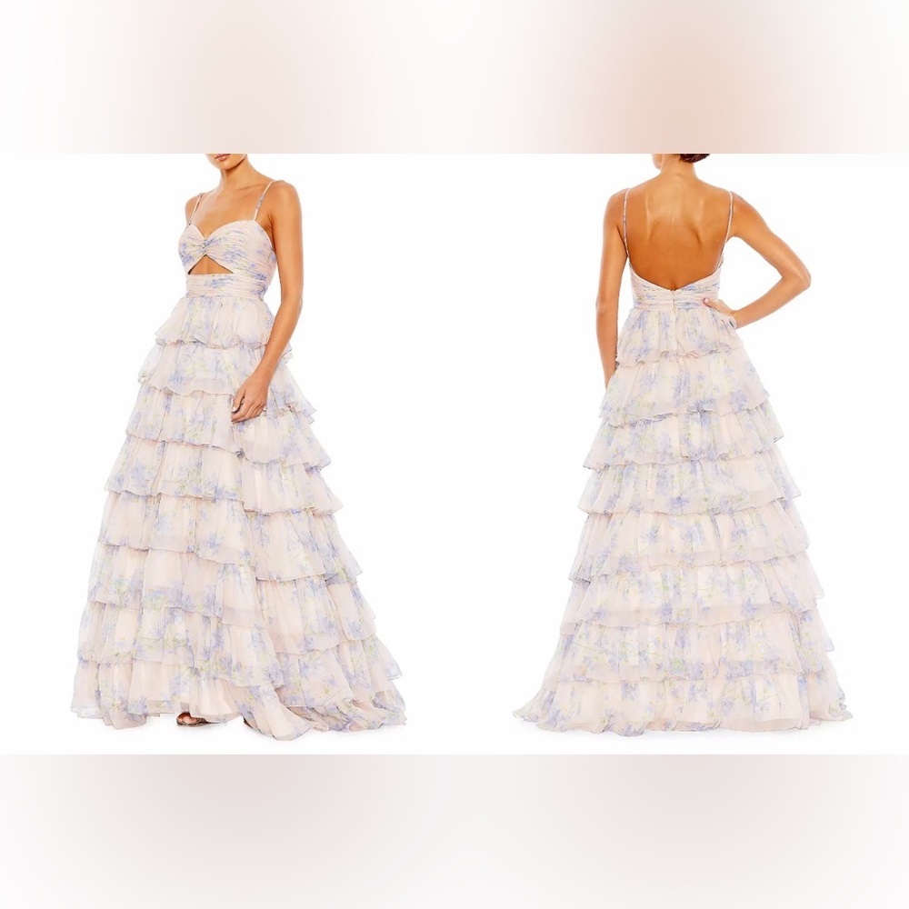 New Mac Duggal 67966 Violet Floral Print Tired Ball Gown Sz 4